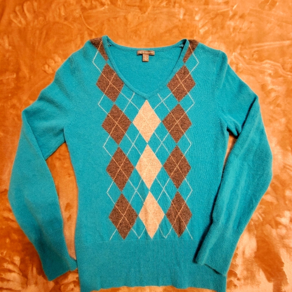Apt 9 100% cashmere sweater size xl teal argyle